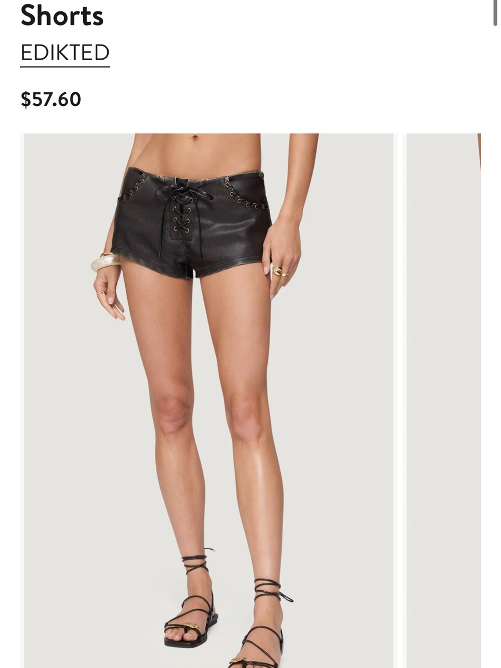 Edikted Black Lace-Up Faux Leather Short Shorts